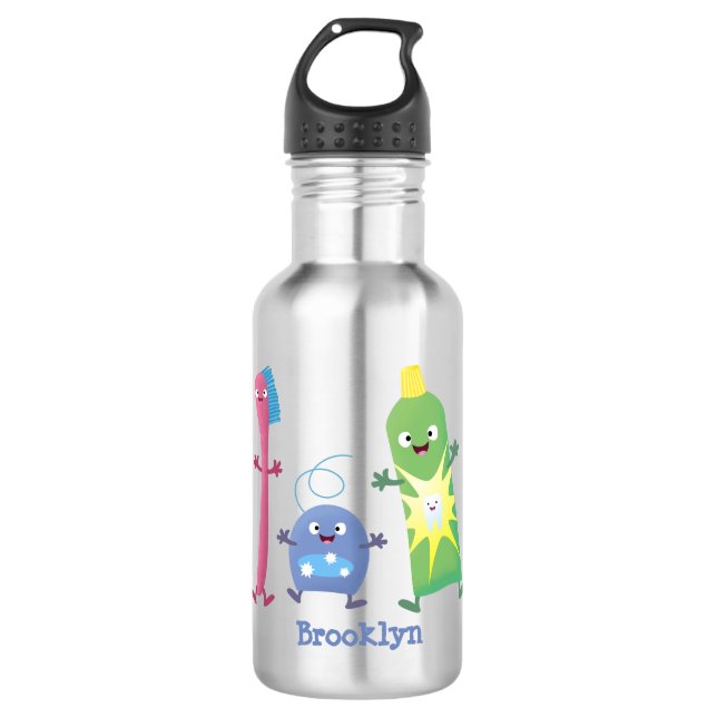Cute toothbrush toothpaste dental floss cartoon stainless steel water bottle (Front)