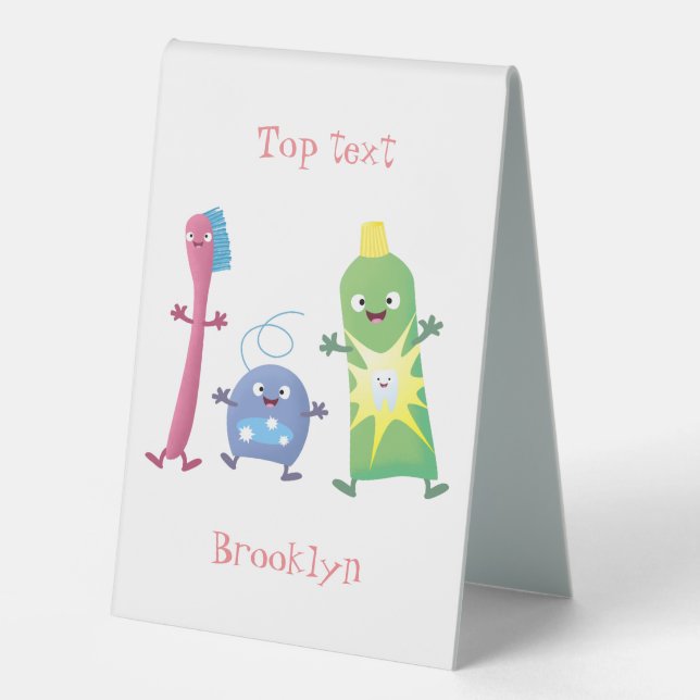 Cute toothbrush toothpaste dental floss cartoon table tent (Front)