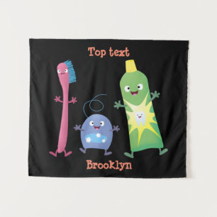 Cute toothbrush toothpaste dental floss cartoon tapestry
