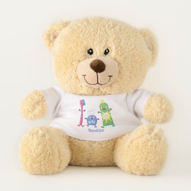 Cute toothbrush toothpaste dental floss cartoon teddy bear (Front)