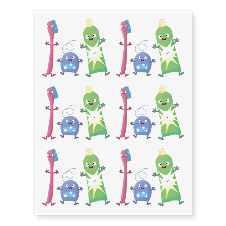 Cute toothbrush toothpaste dental floss cartoon temporary tattoos | Zazzle Cute toothbrush toothpaste dental floss cartoon temporary tattoos | Zazzle
