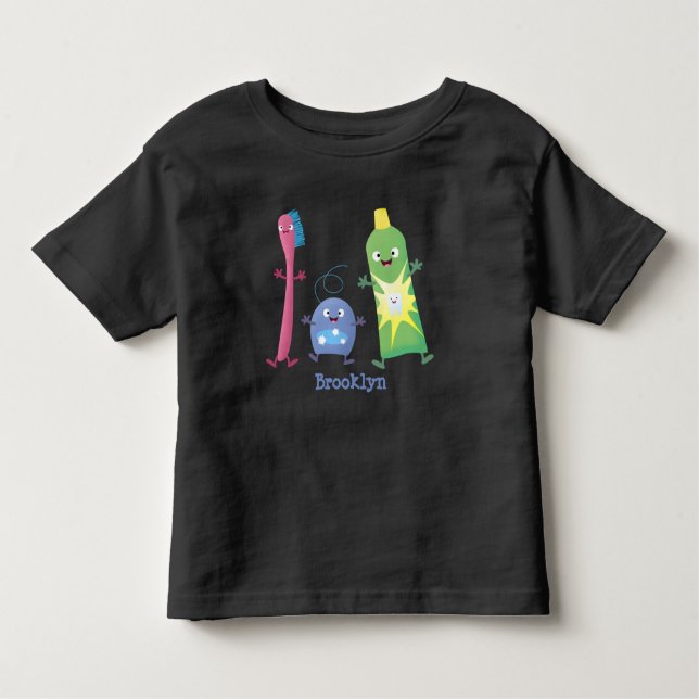 Cute toothbrush toothpaste dental floss cartoon toddler t-shirt (Front)