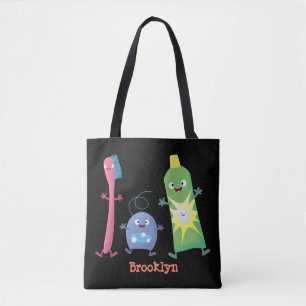 Cute toothbrush toothpaste dental floss cartoon tote bag