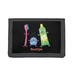 Cute toothbrush toothpaste dental floss cartoon tri-fold wallet