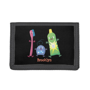 Cute toothbrush toothpaste dental floss cartoon tri-fold wallet