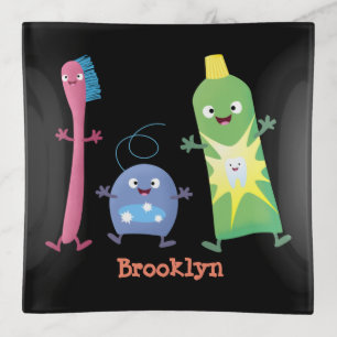 Cute toothbrush toothpaste dental floss cartoon trinket tray