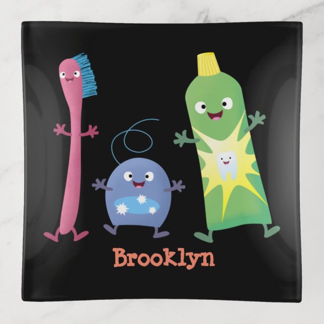 Cute toothbrush toothpaste dental floss cartoon trinket tray (Front)