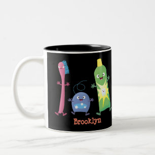 Cute toothbrush toothpaste dental floss cartoon Two-Tone coffee mug