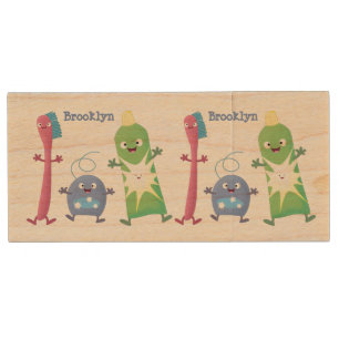 Cute toothbrush toothpaste dental floss cartoon wood flash drive
