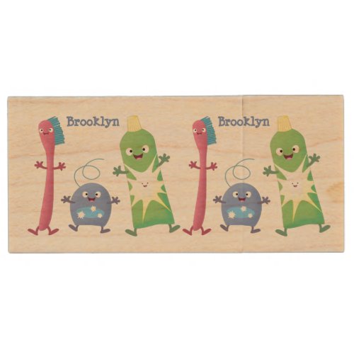 Cute toothbrush toothpaste dental floss cartoon wood flash drive