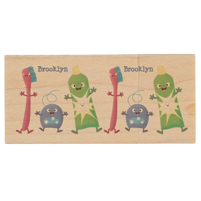 Cute toothbrush toothpaste dental floss cartoon wood flash drive (Front)