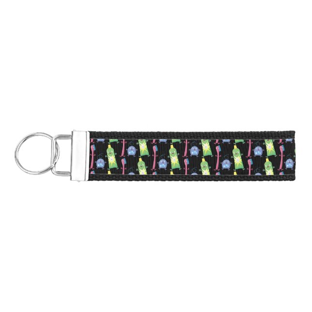 Cute toothbrush toothpaste dental floss cartoon wrist keychain (Keys on Left)