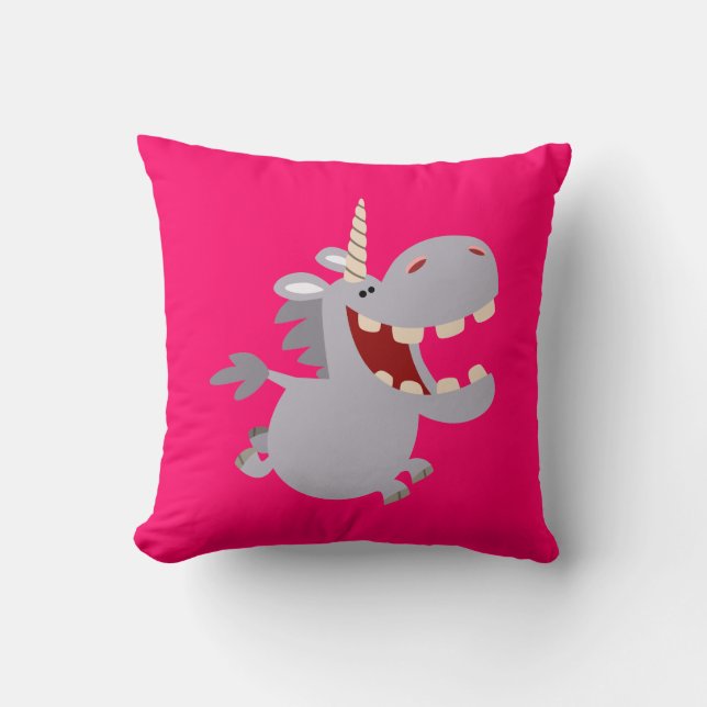 Cute Toothy Cartoon Unicorn Pillow (Front)