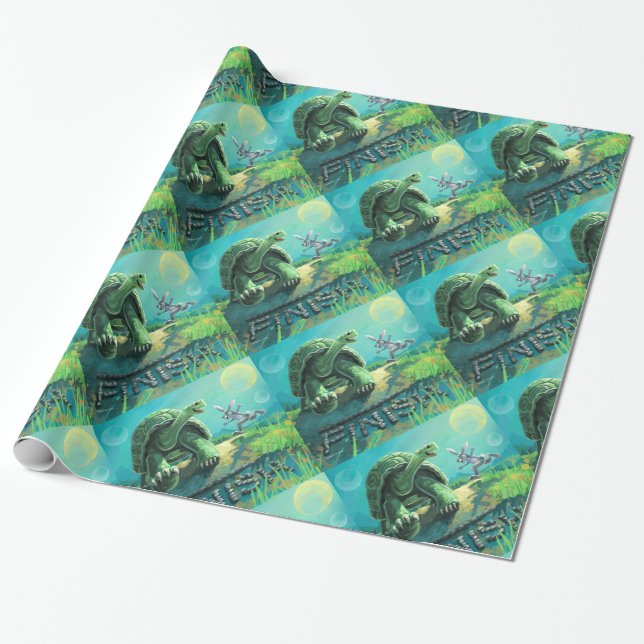 Cute Tortoise and the Hare Art Wrapping Paper (Unrolled)