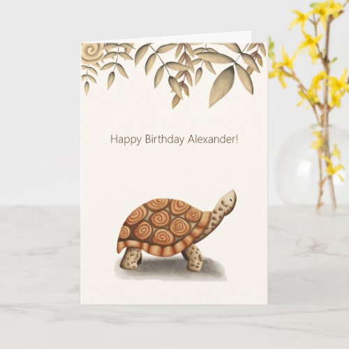 Cute Tortoise Brown Personalized Birthday Card
