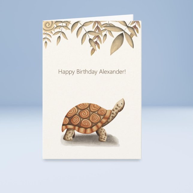 Cute Tortoise Brown Personalized Birthday Card (Creator Uploaded)