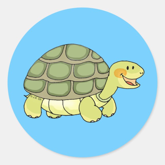 Cute tortoise classic round sticker (Front)