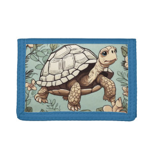 Cute tortoise on floral tri-fold wallet