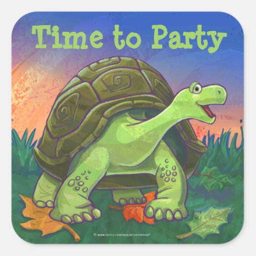 Cute Tortoise Time to Party Square Sticker
