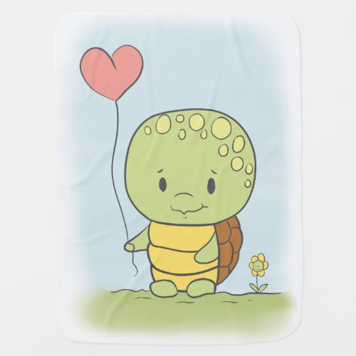 Cute Tortoise With A Pink Heart Balloon Baby Blanket