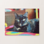 Cute Tortoiseshell Cat Kitten Portrait Jigsaw Puzzle<br><div class="desc">Cute Tortoiseshell Cat Kitten Portrait puzzle. Add your custom wording to this design by using the "Edit this design template" boxes on the right hand side of the item, or click the blue "Customize it" button to arrange the text, change the fonts and colours and to also add additional information...</div>