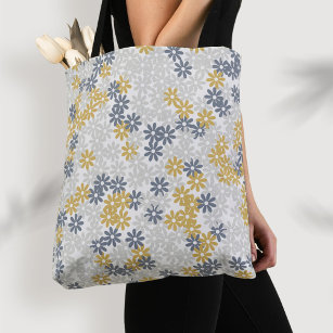Cute Tote Bag Floral Purse With Daisies & Stripes