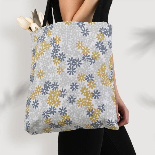 Cute Tote Bag Floral Purse With Daisies  Stripes