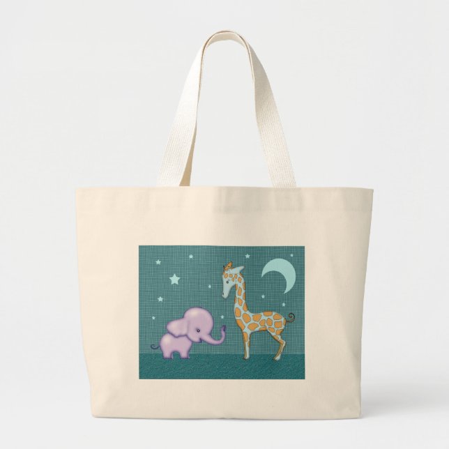 Cute Tote Bag with Elephant and Giraffe (Front)