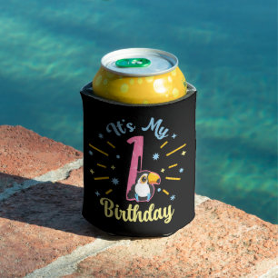 Cute Toucan 1st Birthday 1 Year Old Birth Girl  Can Cooler