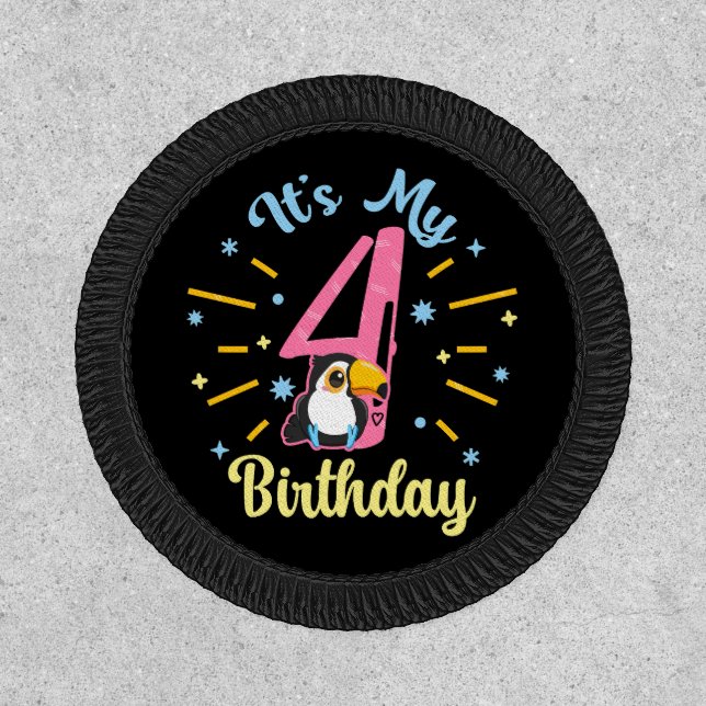 Cute Toucan 4th Birthday 4 Year Old Birth Girl  Patch (Front)