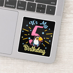 Cute Toucan 5th Birthday 5 Year Old Birth Girl Sticker