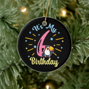 Cute Toucan 6th Birthday 6 Year Old Birth Girl Ceramic Ornament