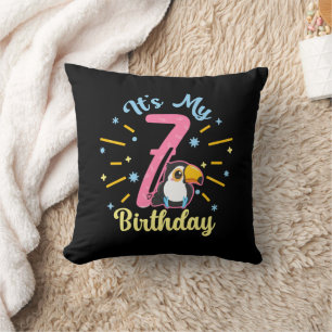 Cute Toucan 7th Birthday 7 Year Old Birth Girl  Throw Pillow