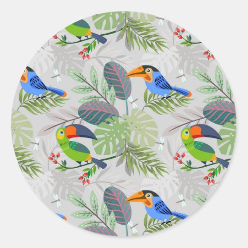 Cute Toucan bird Everybirdy Pattern Watercolors  Classic Round Sticker