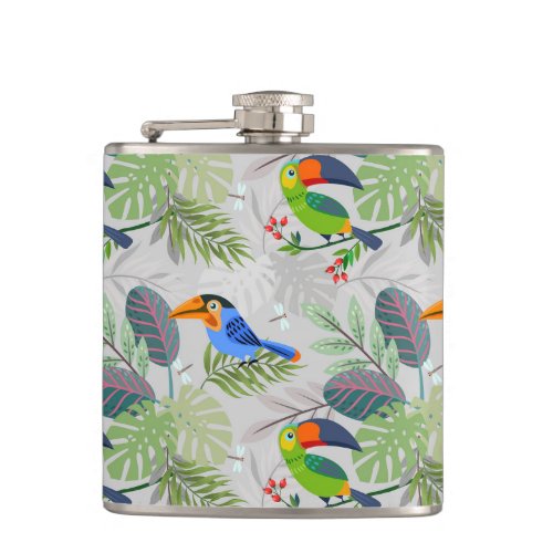 Cute Toucan bird Everybirdy Pattern Watercolors Flask