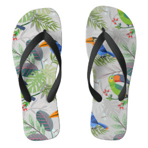 Cute Toucan bird, Everybirdy Pattern, Watercolors Flip Flops