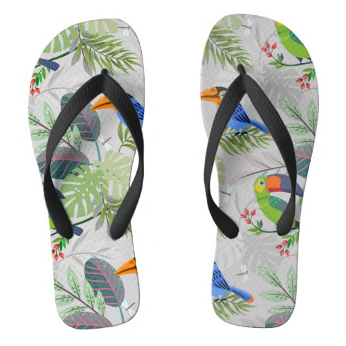 Cute Toucan bird Everybirdy Pattern Watercolors Flip Flops