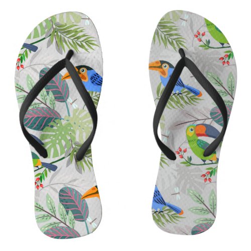 Cute Toucan bird Everybirdy Pattern Watercolors Flip Flops