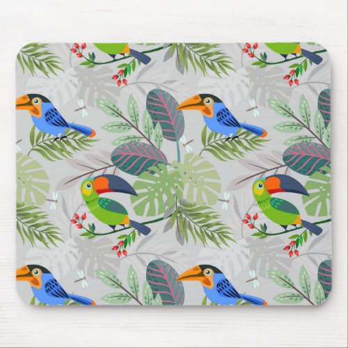 Cute Toucan bird Everybirdy Pattern Watercolors Mouse Pad