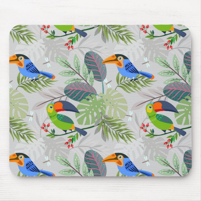Cute Toucan bird, Everybirdy Pattern, Watercolors Mouse Pad (Front)