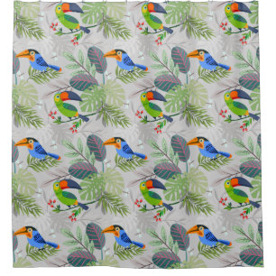 Cute Toucan bird, Everybirdy Pattern, Watercolors Shower Curtain