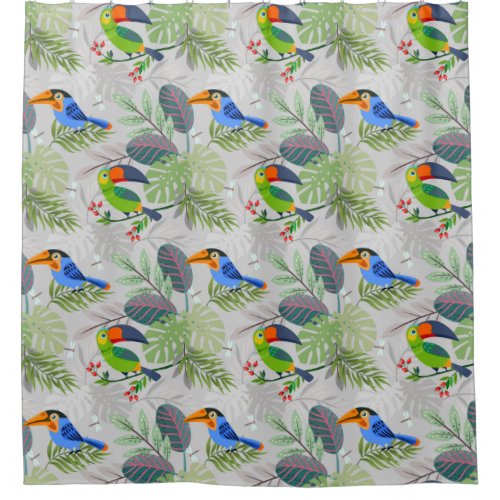 Cute Toucan bird Everybirdy Pattern Watercolors Shower Curtain