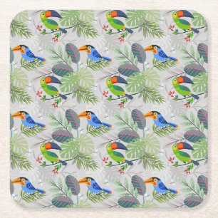 Cute Toucan bird, Everybirdy Pattern, Watercolors Square Paper Coaster