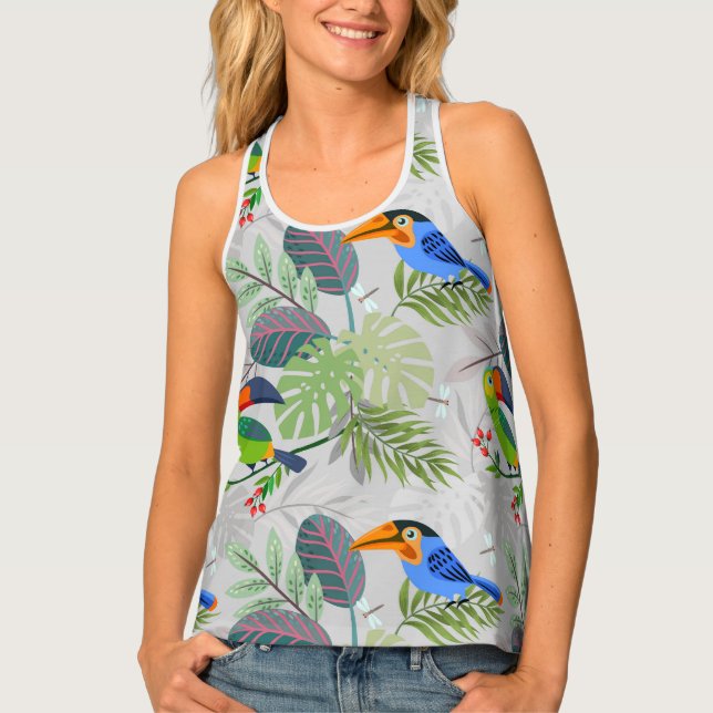 Cute Toucan bird, Everybirdy Pattern, Watercolors Tank Top (Front)