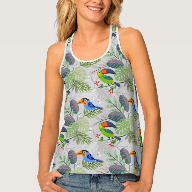 Cute Toucan bird, Everybirdy Pattern, Watercolors Tank Top (Front)