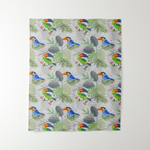 Cute Toucan bird Everybirdy Pattern Watercolors Tapestry