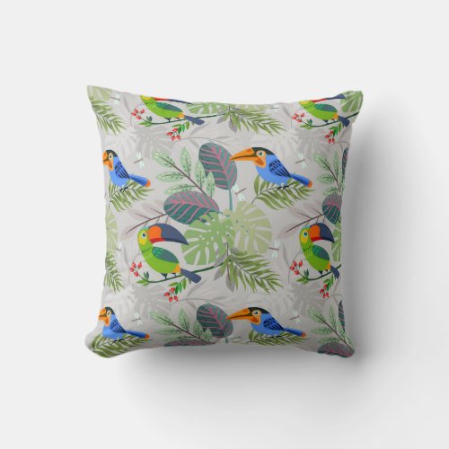 Cute Toucan bird Everybirdy Pattern Watercolors Throw Pillow
