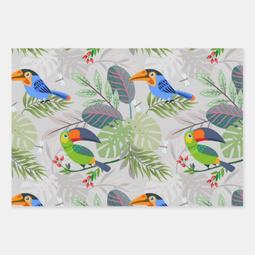 Cute Toucan bird Everybirdy Pattern Watercolors  Wrapping Paper Sheets