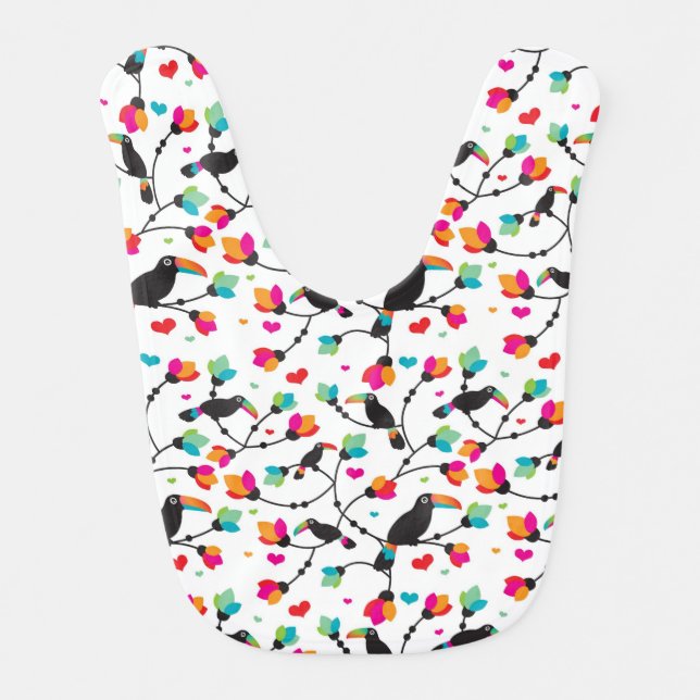 cute toucan bird tropical illustration baby bib (Front)