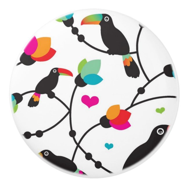 cute toucan bird tropical illustration ceramic knob (Front)